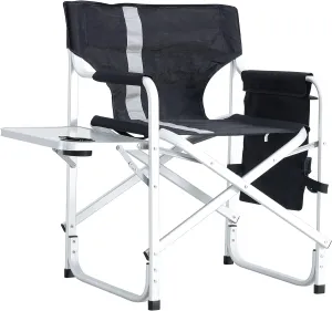 1-Piece Padded Folding Outdoor Chair with Storage Pockets,Lightweight Oversized Directors Chair for Indoor, Outdoor Camping, Picnics and Fishing,Black Gray