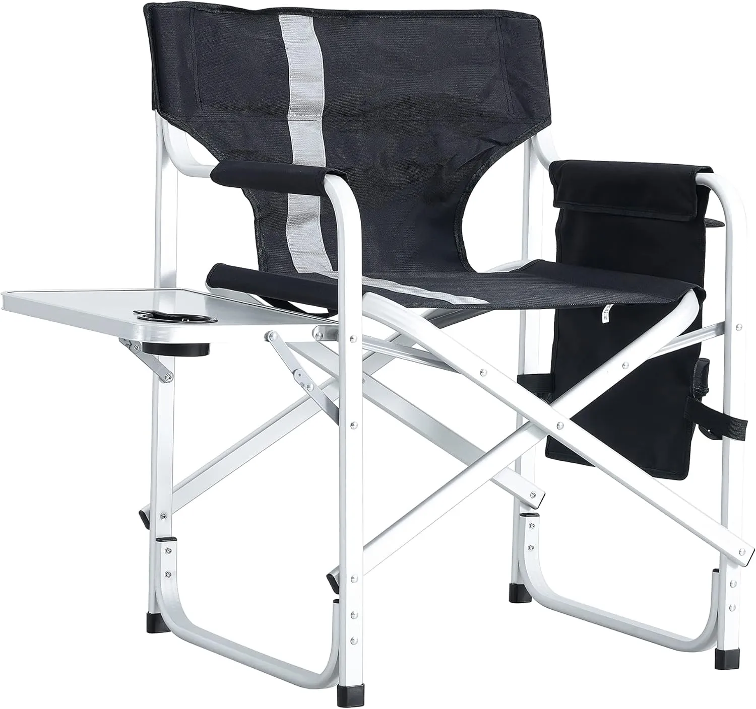 1-Piece Padded Folding Outdoor Chair with Storage Pockets,Lightweight Oversized Directors Chair for Indoor, Outdoor Camping, Picnics and Fishing,Black Gray
