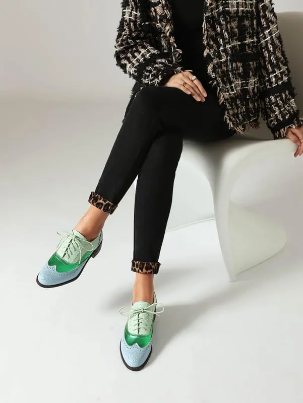 100FIXEO Women Wingtip Lace Up Vintage Oxford Shoes Brogues