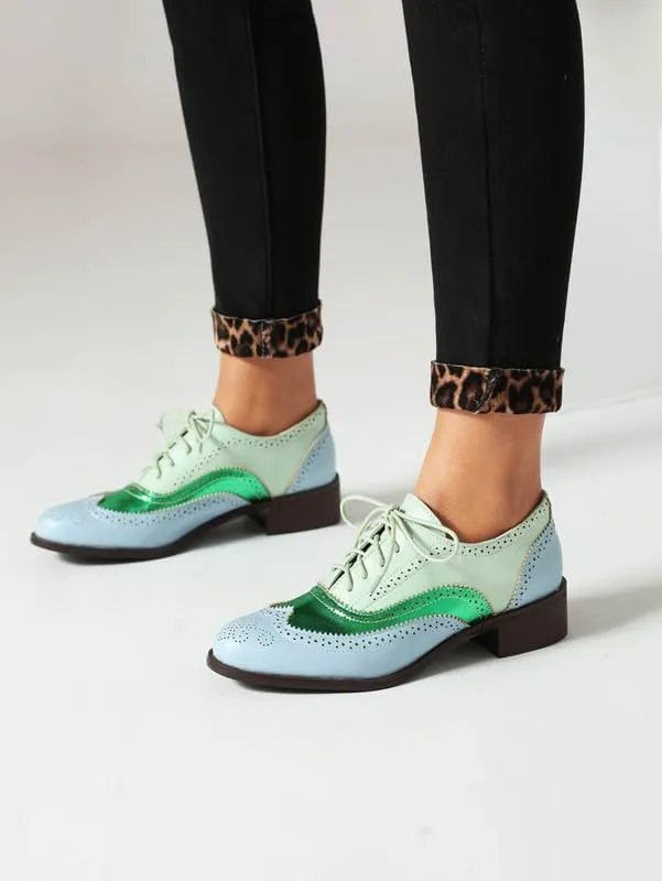 100FIXEO Women Wingtip Lace Up Vintage Oxford Shoes Brogues