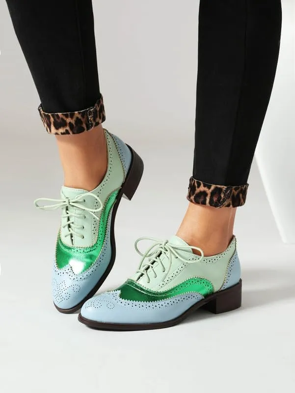 100FIXEO Women Wingtip Lace Up Vintage Oxford Shoes Brogues