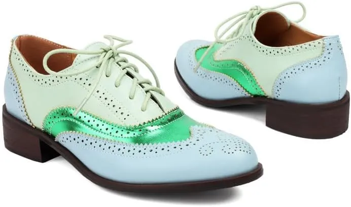 100FIXEO Women Wingtip Lace Up Vintage Oxford Shoes Brogues