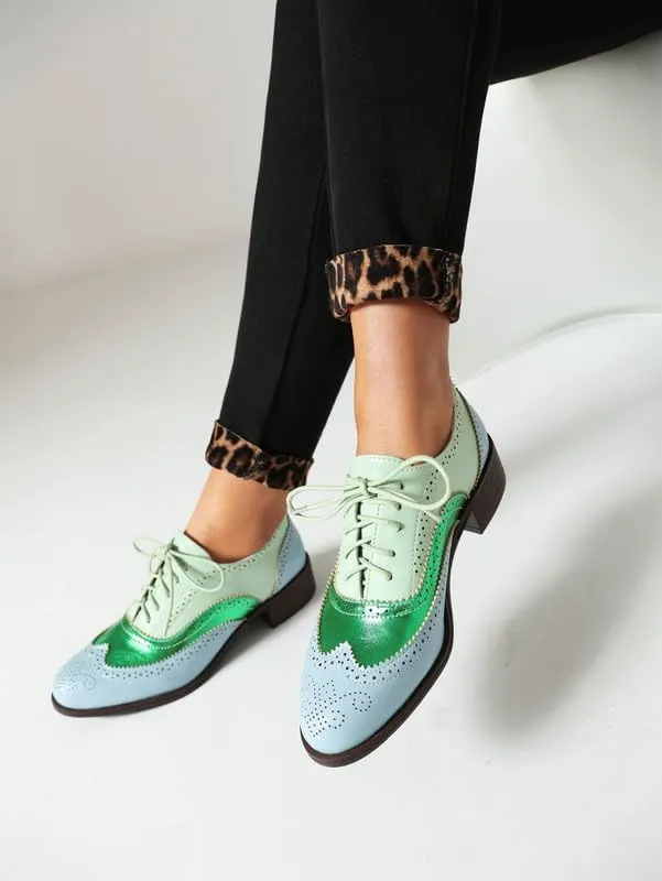 100FIXEO Women Wingtip Lace Up Vintage Oxford Shoes Brogues