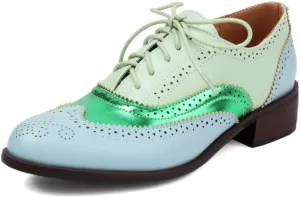 100FIXEO Women Wingtip Lace Up Vintage Oxford Shoes Brogues