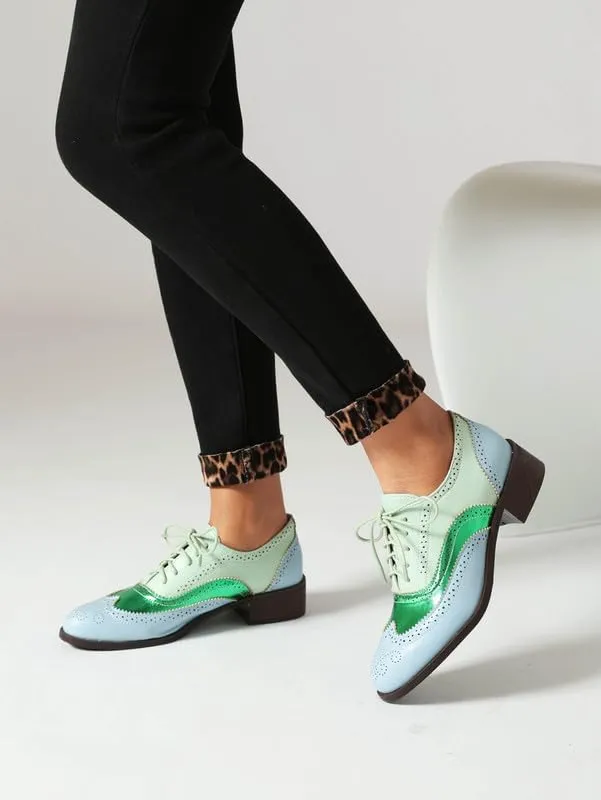 100FIXEO Women Wingtip Lace Up Vintage Oxford Shoes Brogues