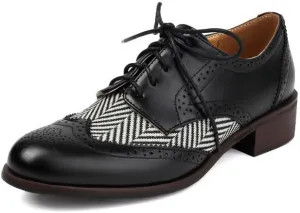 100FIXEO Women Wingtip Lace Up Vintage Oxford Shoes Brogues