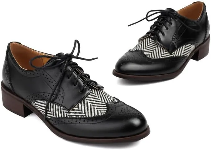 100FIXEO Women Wingtip Lace Up Vintage Oxford Shoes Brogues