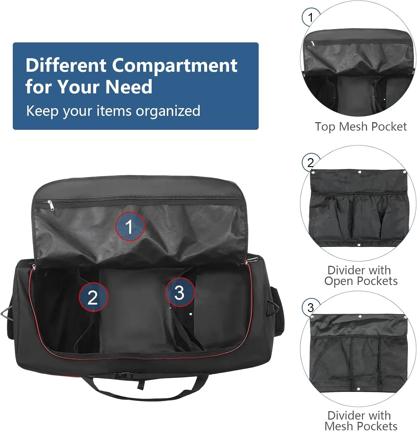 32" 110L Expandable 140L Soft-Sided Rolling Duffle Bag, Foldable Extra Large Sport Bag with 2-Inline Wheels, Black-Red