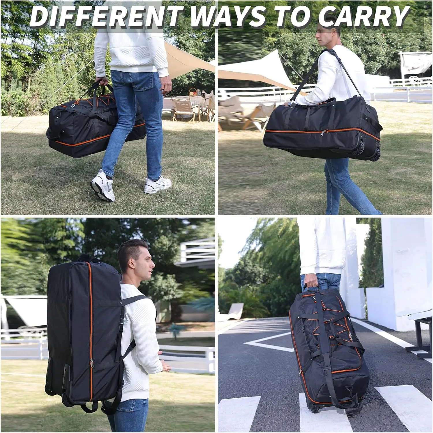 32" 110L Expandable 140L Soft-Sided Rolling Duffle Bag, Foldable Extra Large Sport Bag with 2-Inline Wheels, Navy