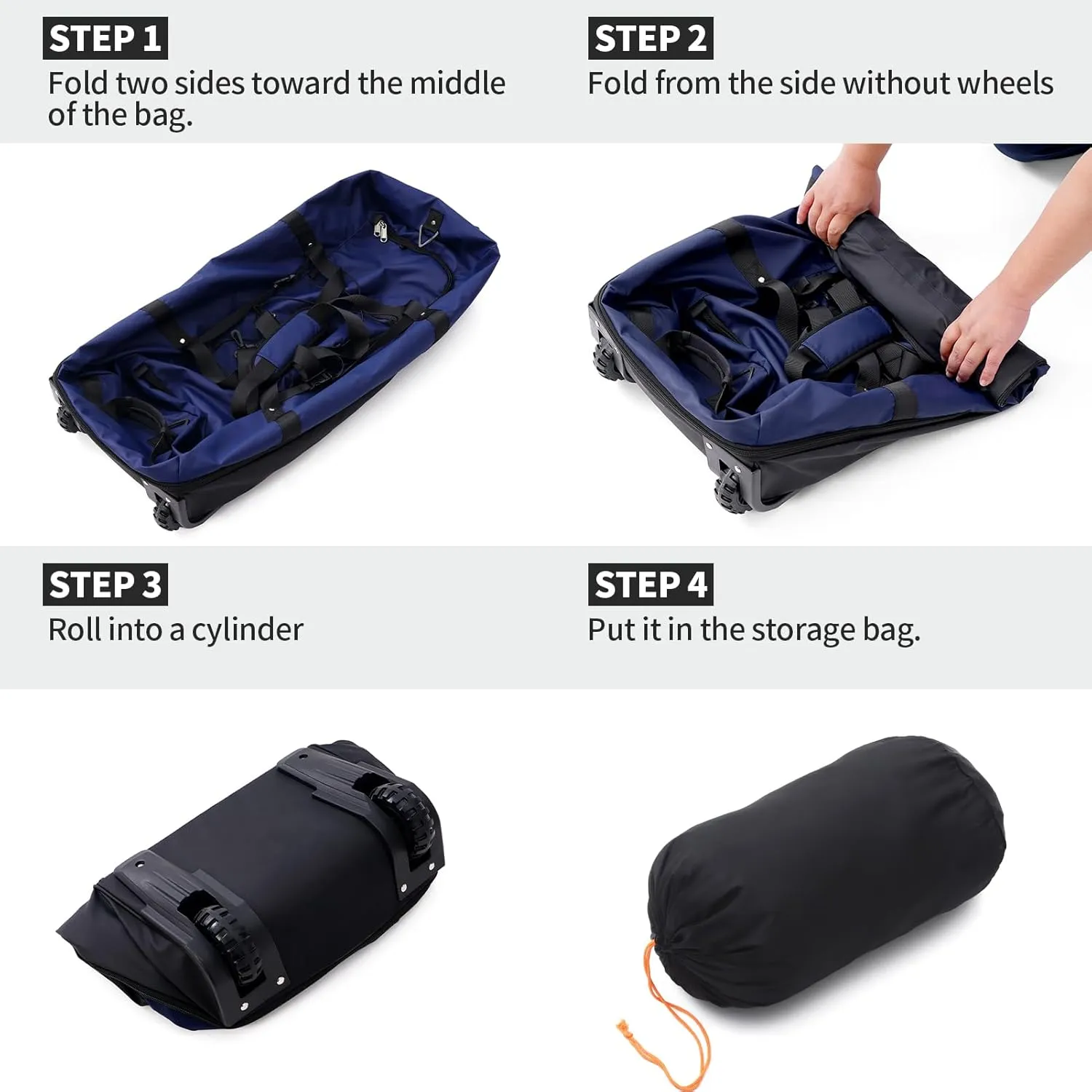 32" 110L Expandable 140L Soft-Sided Rolling Duffle Bag, Foldable Extra Large Sport Bag with 2-Inline Wheels, Navy