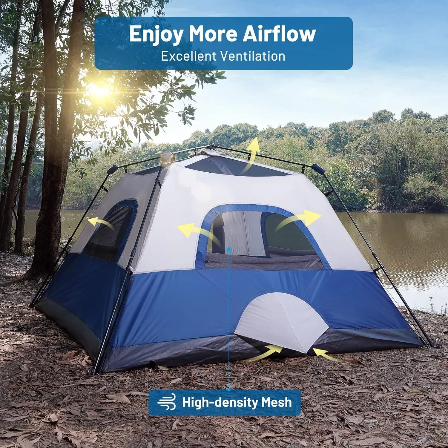 3/4 Person/6 Person Camping Tent Fast Cabin Tent with Instant Setup Tent, Weatherproof Tent Easy Quick Set Up & Pop Up in 60 Seconds with Rainfly Backpack for Family Camping,Upgraded Ventilation