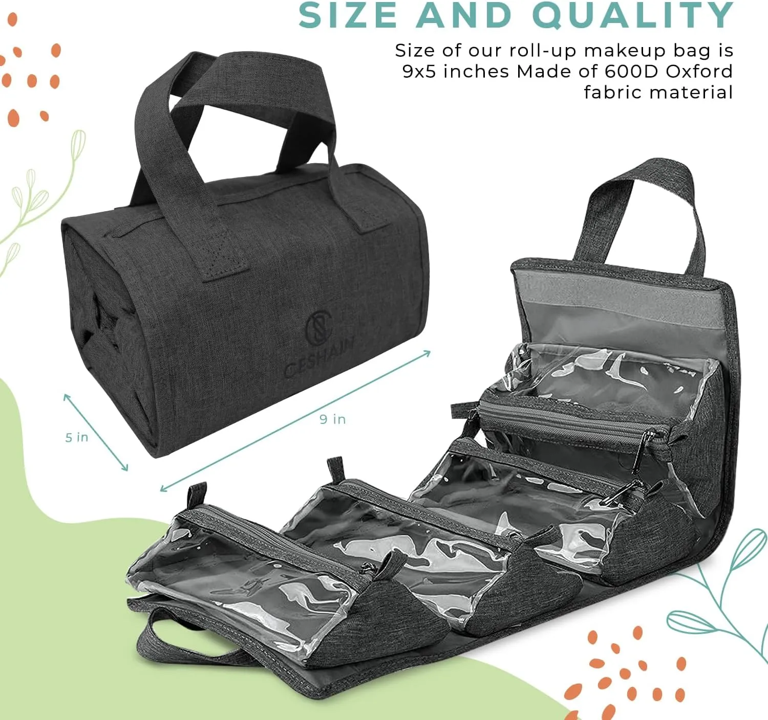 4-in-1 Hanging Toiletry bag - Roll-Up Makeup Bag - 4 Detachable PVC Zip Pouches – 600D Oxford Fabric, Versatile Travel Toiletry Organizer Bag - Makeup, Cosmetics, First Aid, Medicine Personal Care,…