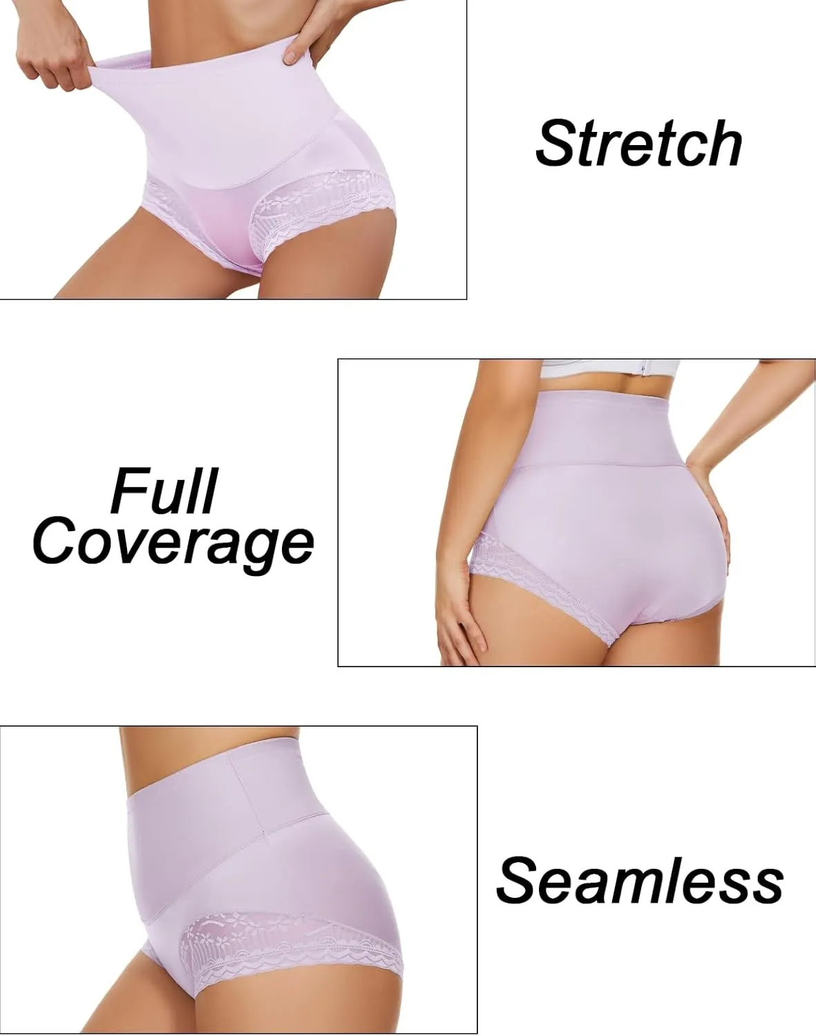 4 Packs Women's Tummy Control Underwear High Waisted Shapewear Panties Stretch Full Coverage Briefs