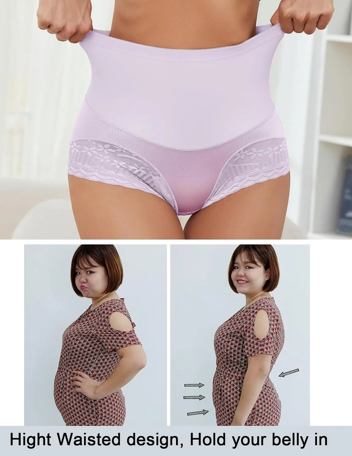 4 Packs Women's Tummy Control Underwear High Waisted Shapewear Panties Stretch Full Coverage Briefs