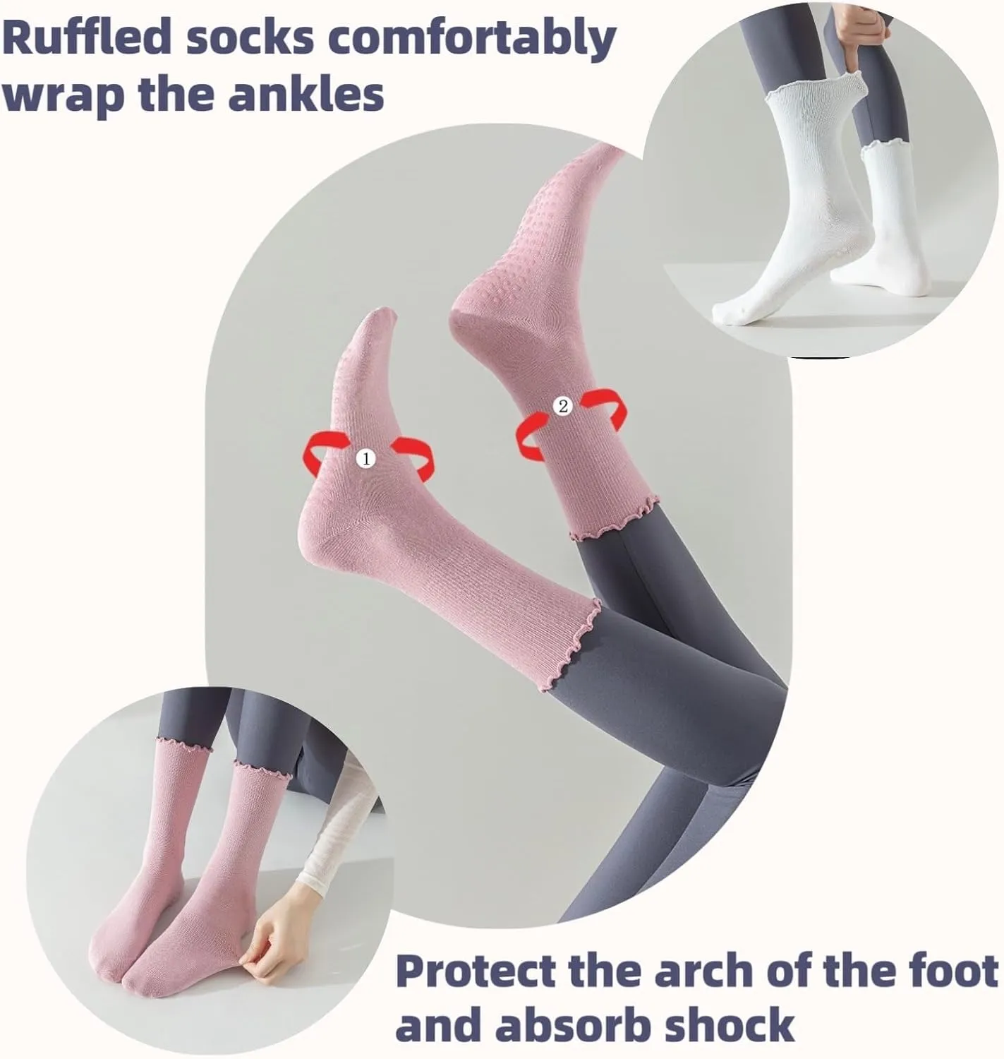 4 Pairs Pilates Socks with Grips for Women Non Slip Ruffle Yoga Socks