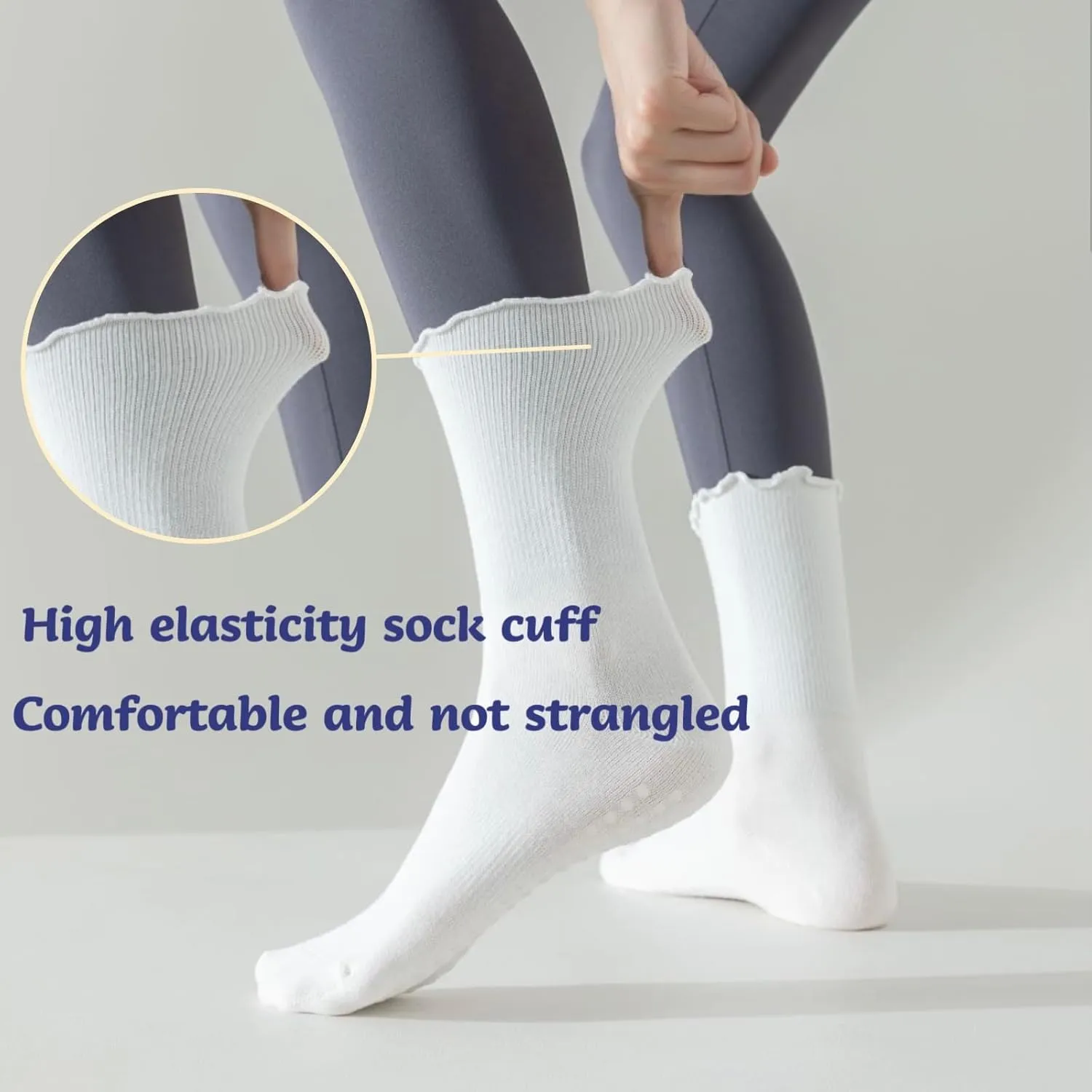 4 Pairs Pilates Socks with Grips for Women Non Slip Ruffle Yoga Socks