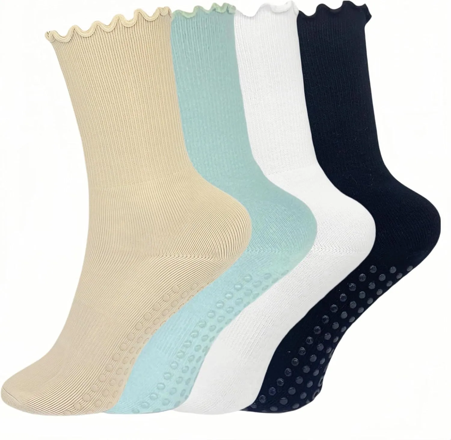 4 Pairs Pilates Socks with Grips for Women Non Slip Ruffle Yoga Socks