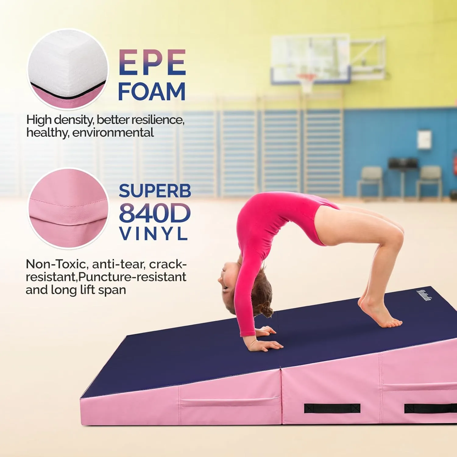 48"x24"x14" Tumbling Mat - Folding Gymnastics Cheese Wedge Mat for Kids, Girls Home Training