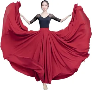720 Degree Chiffon Skirt Ballet Belly Dance Women Double-Layer Long Skirts Dancer Practice Wear Performance