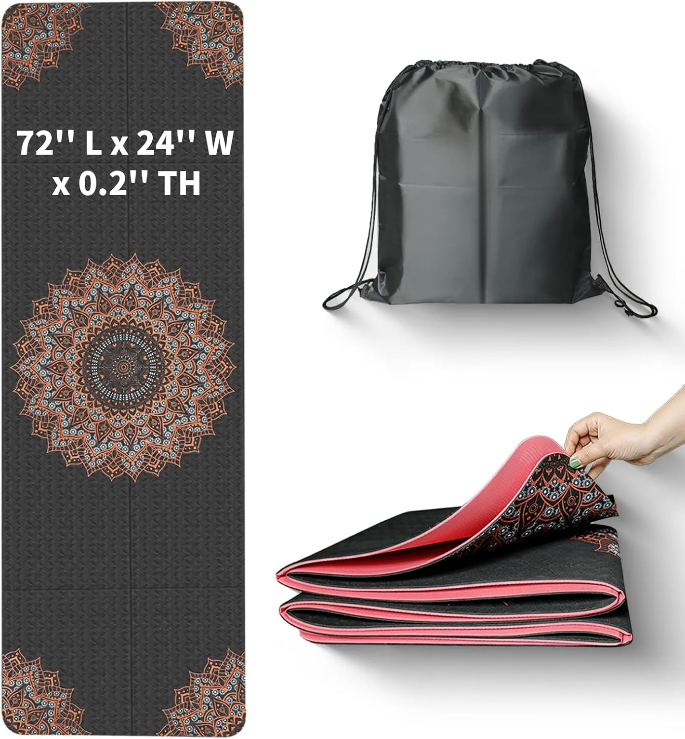 72"X24"X0.2" Travel Yoga Mat Non Slip Exercise Yoga Mat with Carry Bag Foldable Yoga Mat Fitness Workout Mat 5mm Thick Print Pilates Mat for Travel Home Gym Outdoor