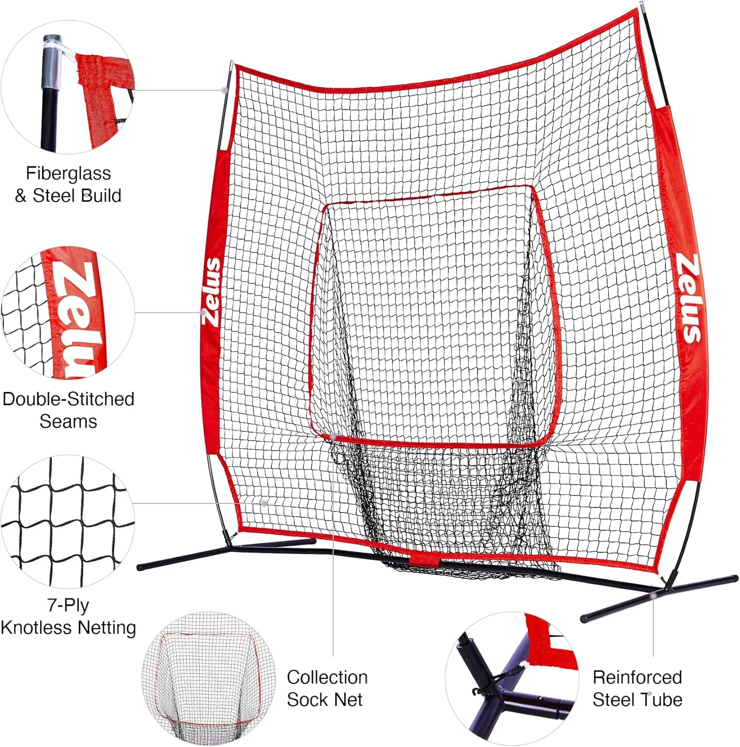 7×7 Baseball Net with Tee Kit, Portable Baseball Net for Hitting and Pitching, Softball Net with Tee, Carry Bag & Weighted Baseball