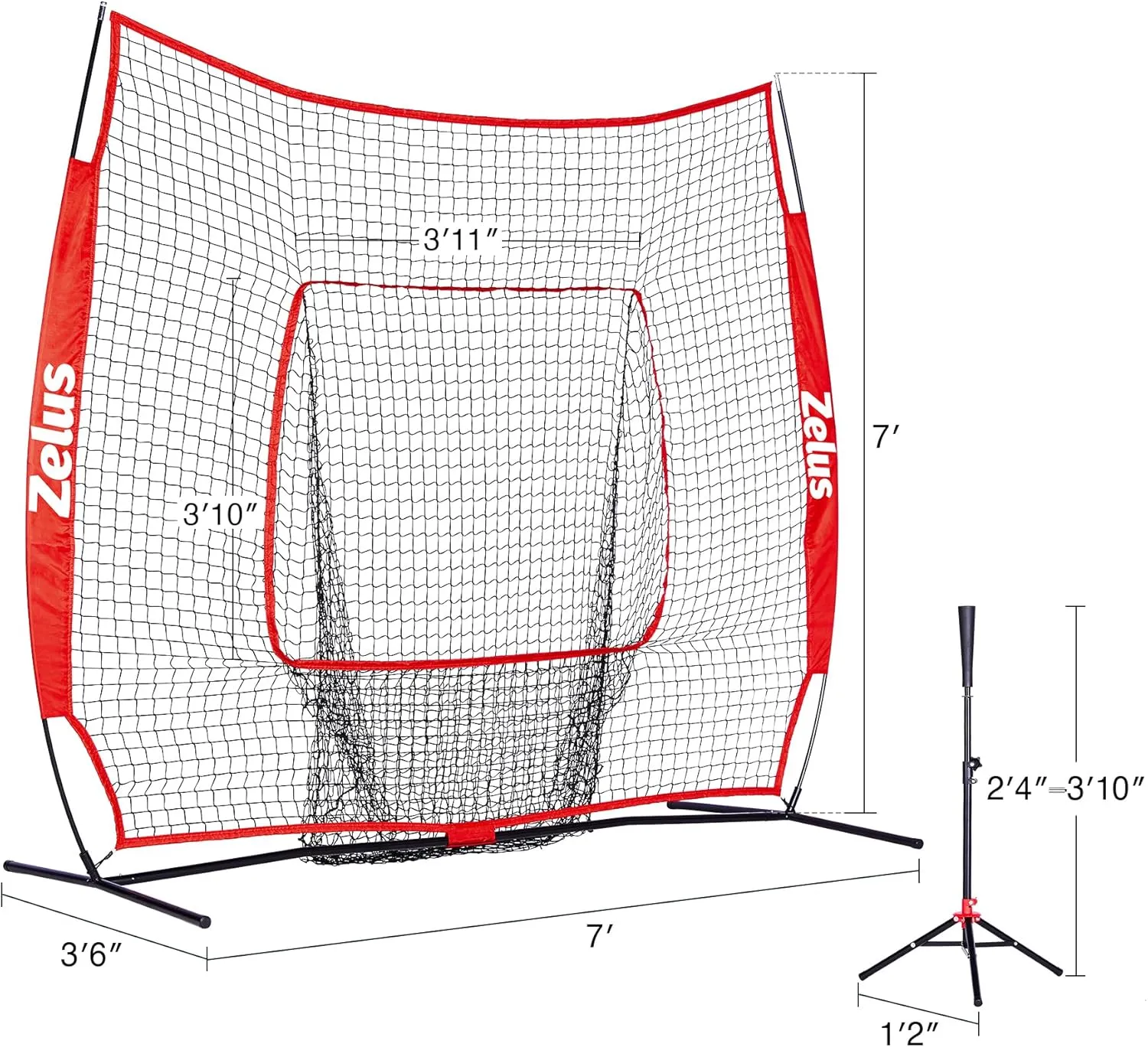 7×7 Baseball Net with Tee Kit, Portable Baseball Net for Hitting and Pitching, Softball Net with Tee, Carry Bag & Weighted Baseball