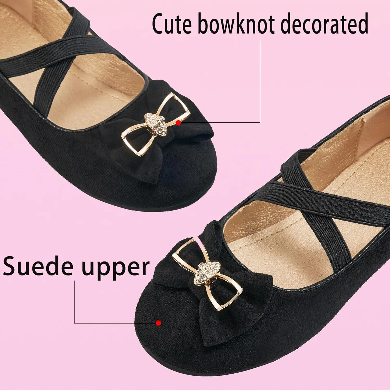 Ablanczoom Girls Flats Dress Shoes - Toddler/Little Girl Casual Slip on Bowknot Mary Jane Ballet Flats Wedding Party School