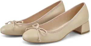 Adrizzlein Ballet Flats Shoes for Women Bowknot Round Toe Slip On Flats Pumps Comfort Chunky Low Heel Dress Shoes