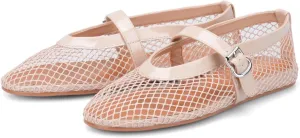 Adrizzlein Mesh Ballet Flats for Women Fishnet Ballerina Flats Buckle Strap Mesh Ballet Shoes Wide Width Casual Summer Dress Flat Shoes
