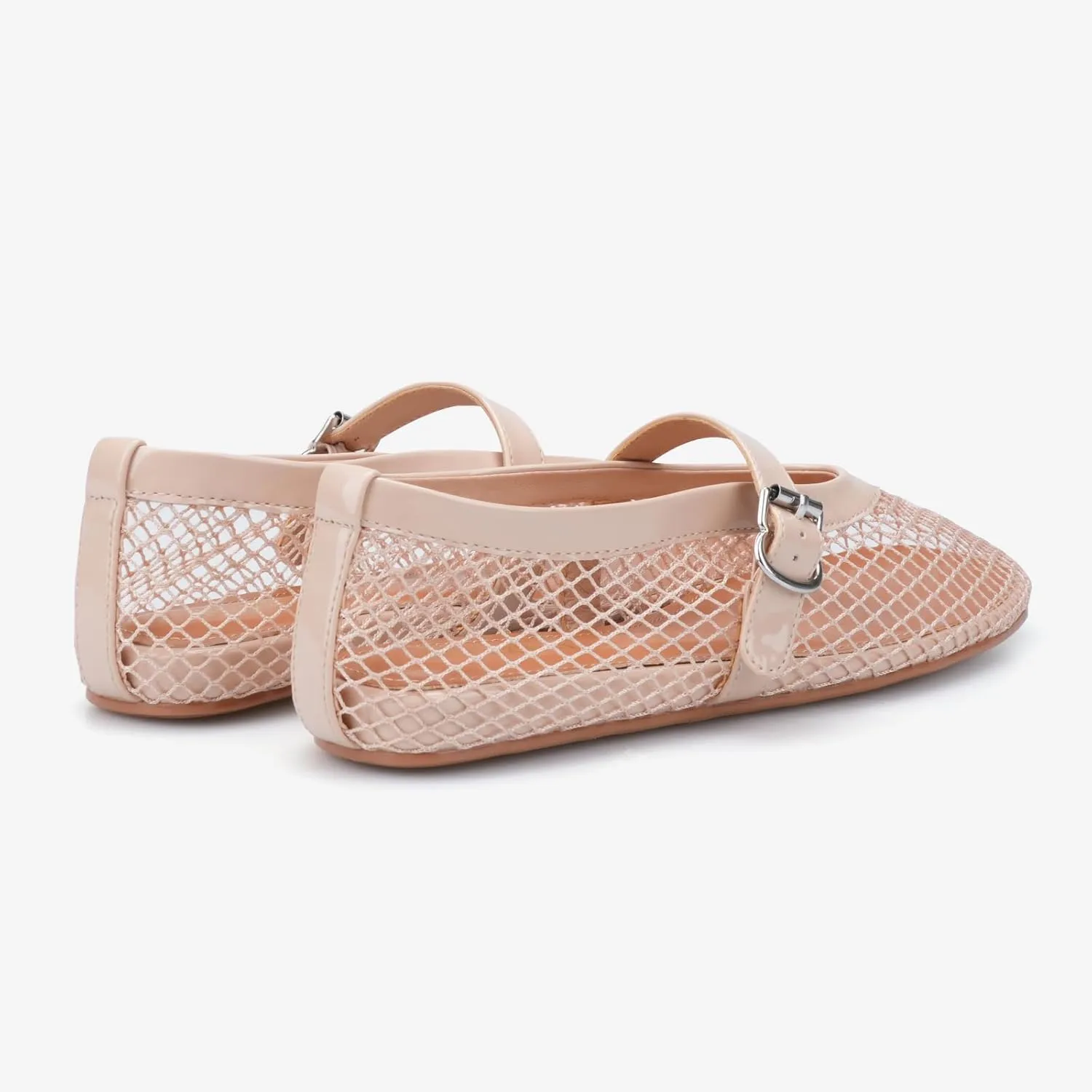 Adrizzlein Mesh Ballet Flats for Women Fishnet Ballerina Flats Buckle Strap Mesh Ballet Shoes Wide Width Casual Summer Dress Flat Shoes