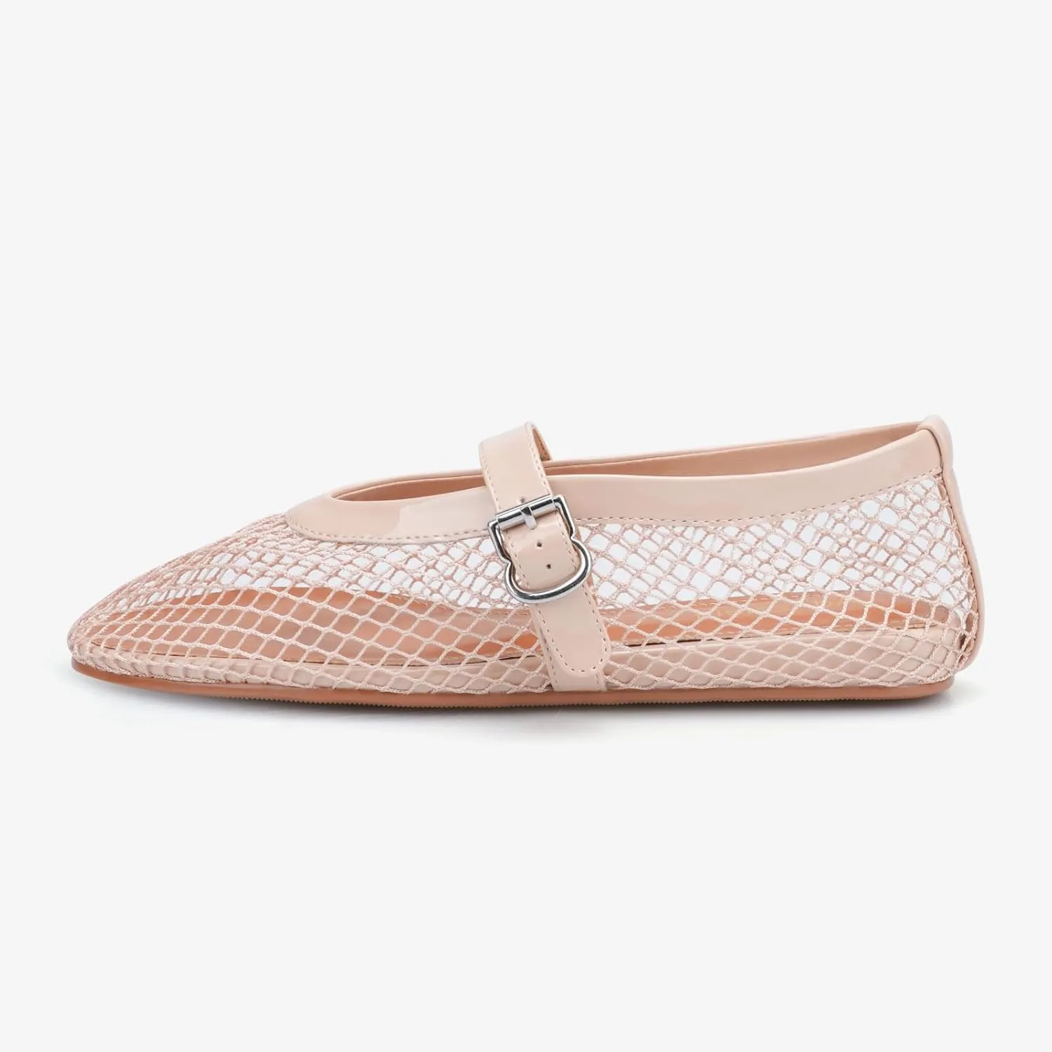 Adrizzlein Mesh Ballet Flats for Women Fishnet Ballerina Flats Buckle Strap Mesh Ballet Shoes Wide Width Casual Summer Dress Flat Shoes