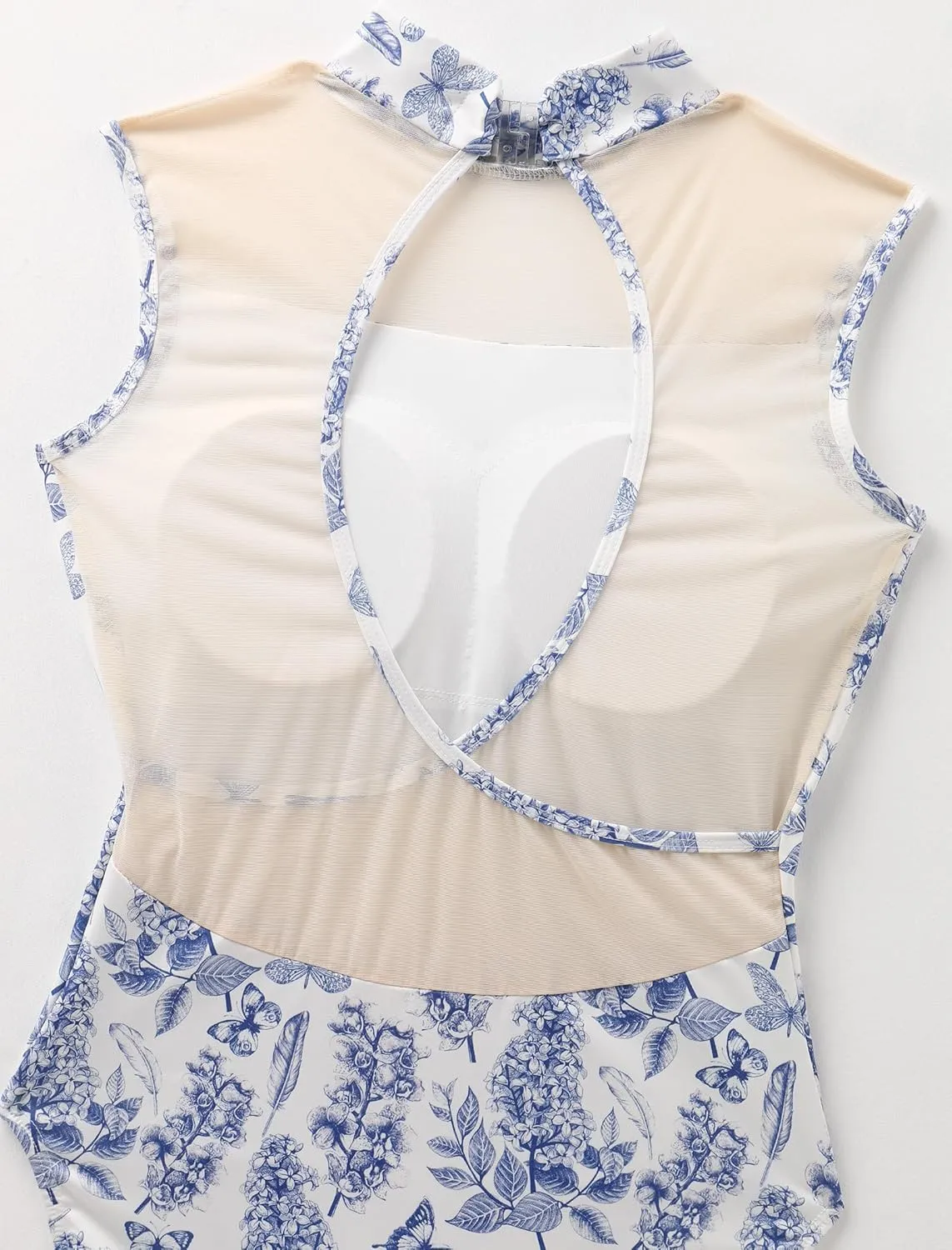 AFAVOM Ballet Leotards for Women Floral Print Dance Leotard Mesh Backless Bodysuit Adult Ballerina Gymnastics Dancewear Tops
