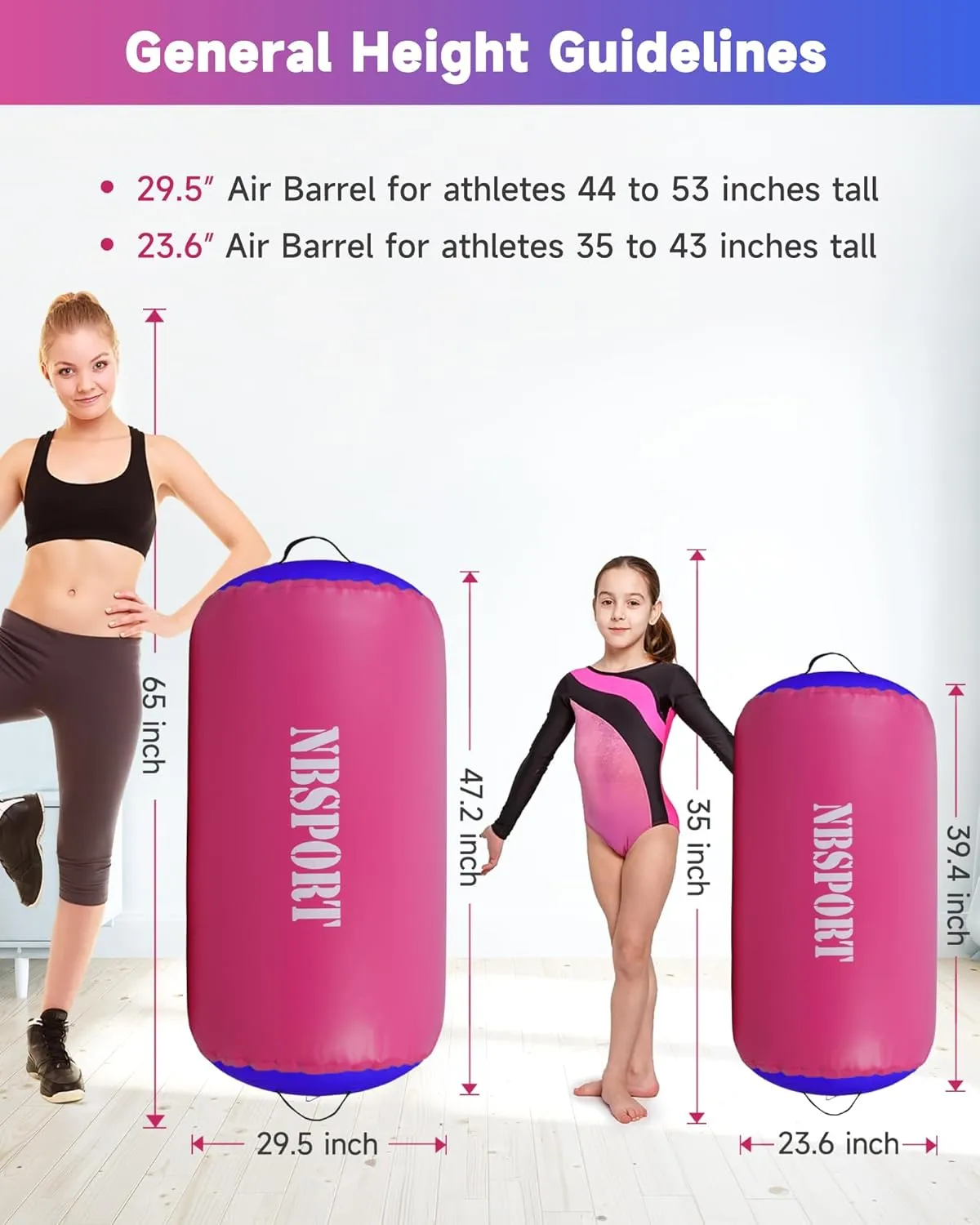 Air Barrel - Air Roller Gymnastics Barrel for Back Handspring Trainer, Air Track Tumble Mat with Pump for Gym Training/Yoga Balance Exercise/Cheerleading/Home and Outdoor Use