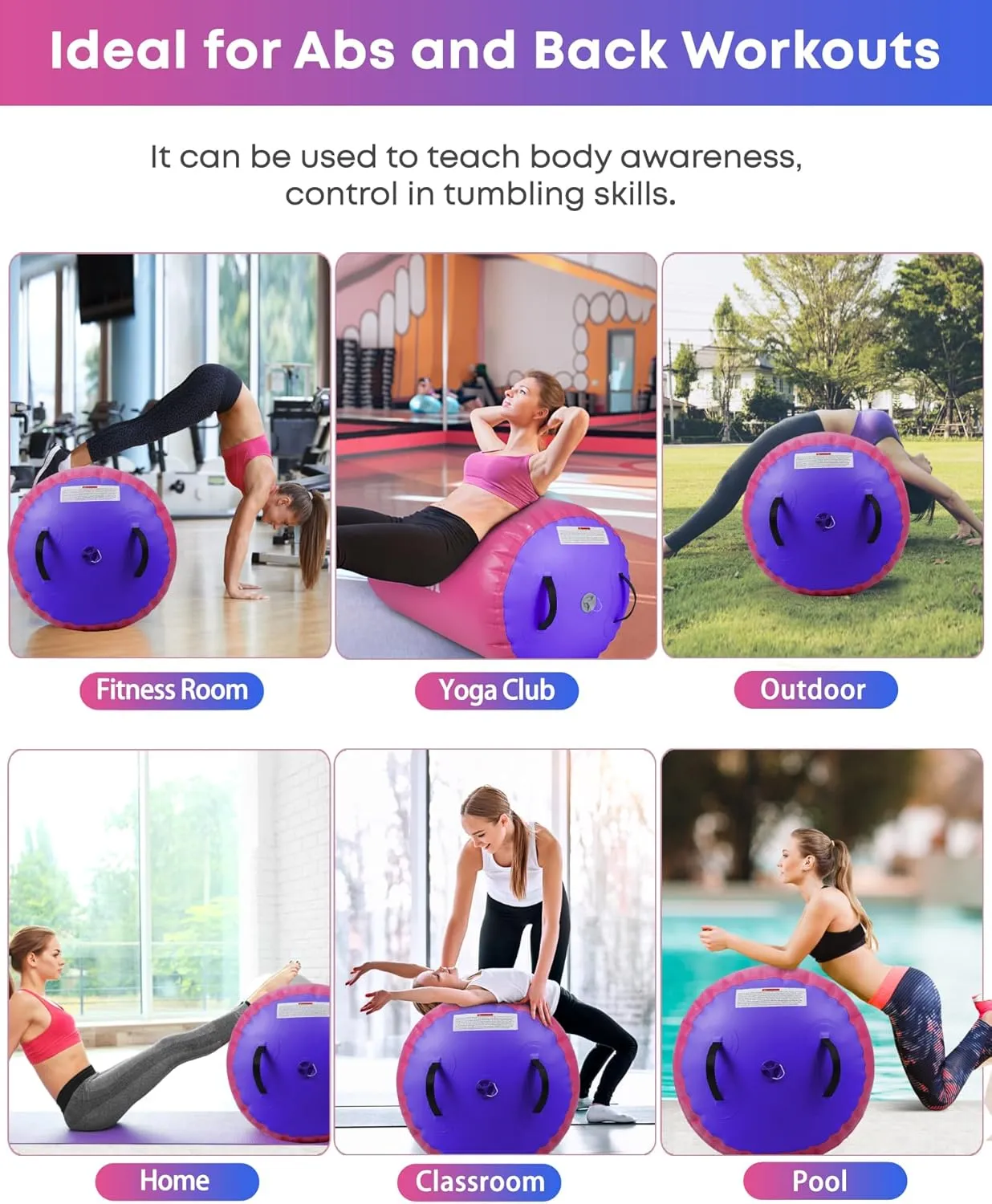 Air Barrel - Air Roller Gymnastics Barrel for Back Handspring Trainer, Air Track Tumble Mat with Pump for Gym Training/Yoga Balance Exercise/Cheerleading/Home and Outdoor Use