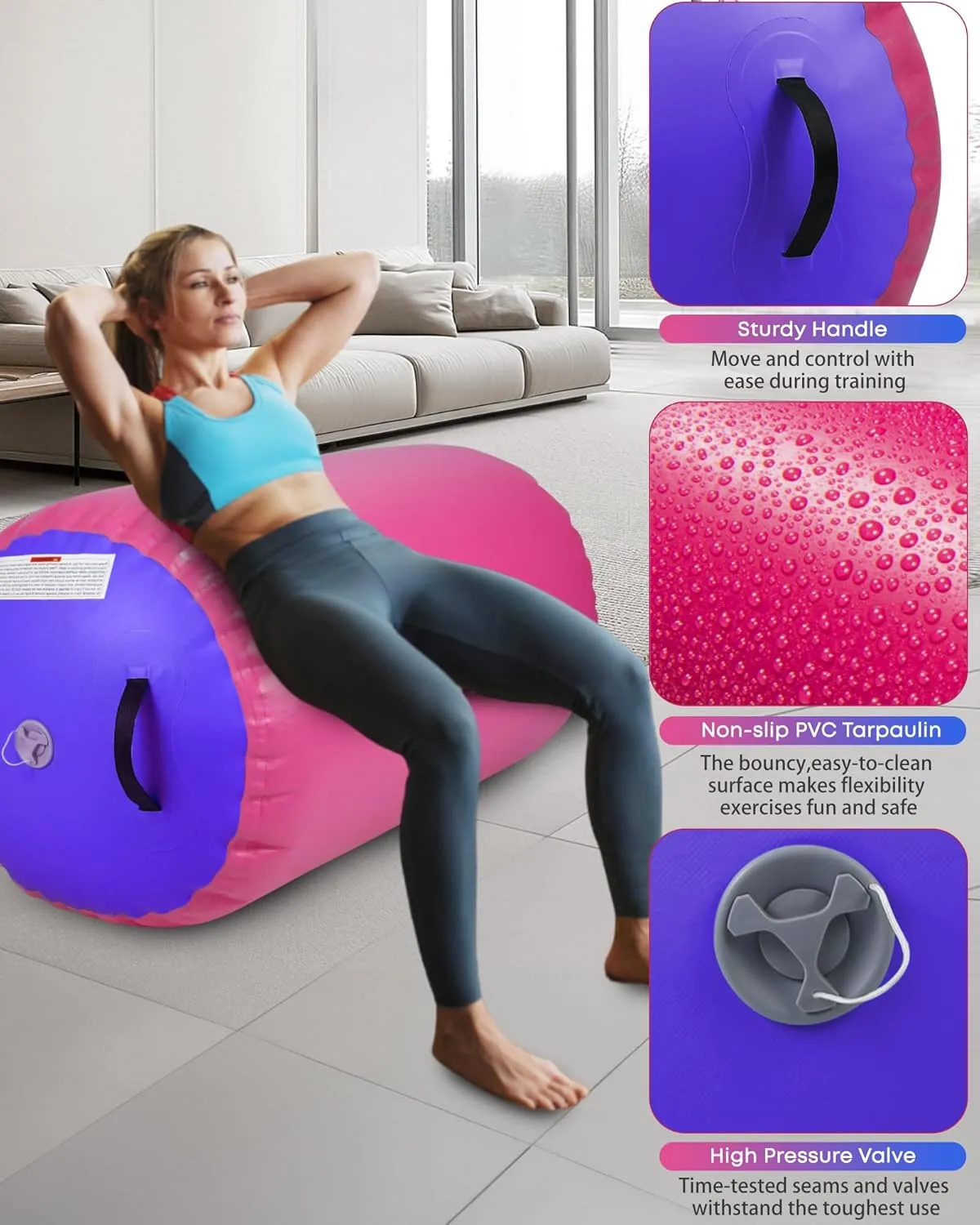 Air Barrel - Air Roller Gymnastics Barrel for Back Handspring Trainer, Air Track Tumble Mat with Pump for Gym Training/Yoga Balance Exercise/Cheerleading/Home and Outdoor Use