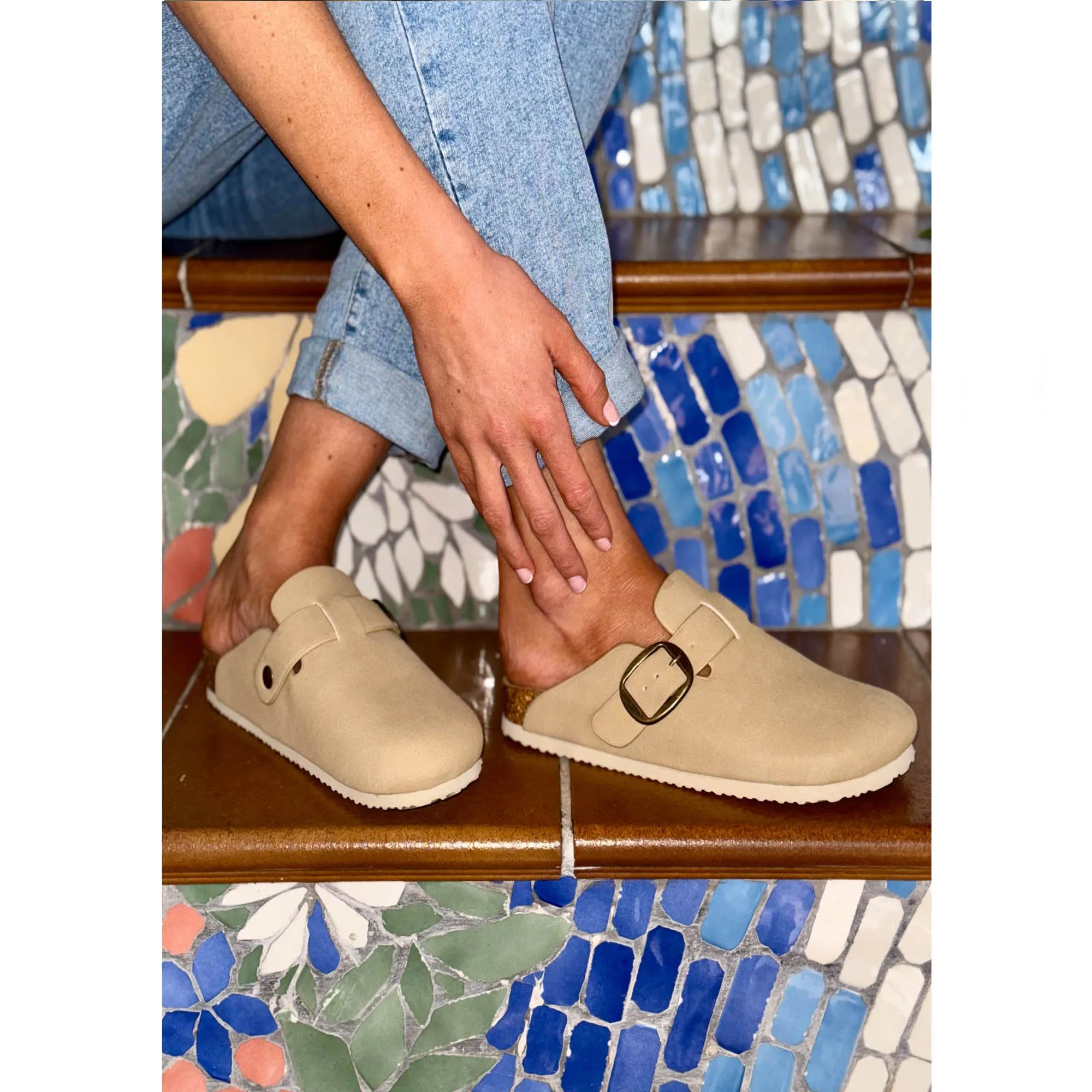 Alice: Stone - Footbed Mule Sandals