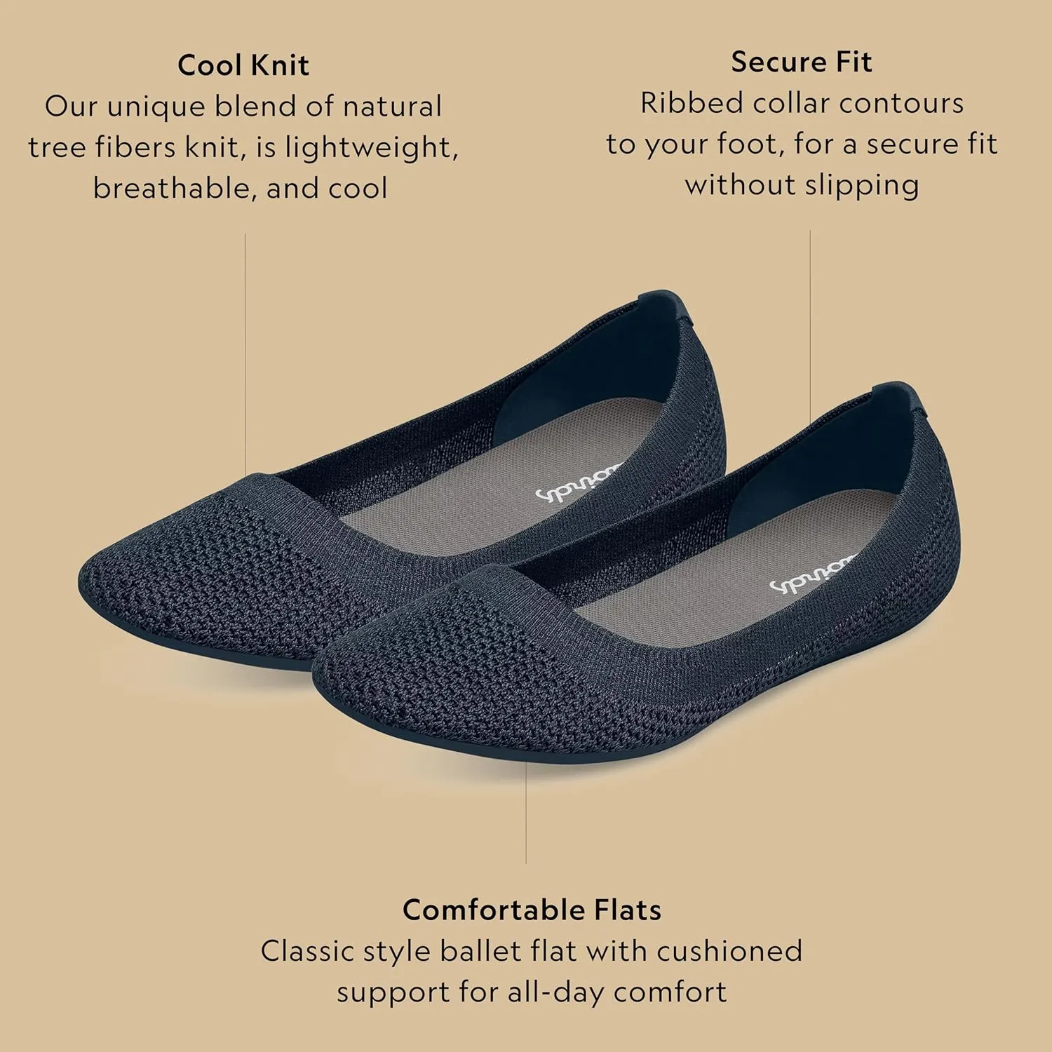 Allbirds Women’s Tree Breezers, Knit Ballet Flats, Slip-On Everyday Round Toe Shoes, Machine Washable Made with Natural Materials