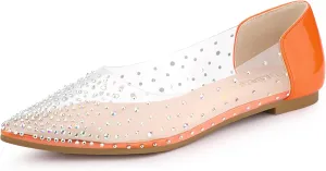 Allegra K Women's Pointed Toe Clear Rhinestone Ballet Flats