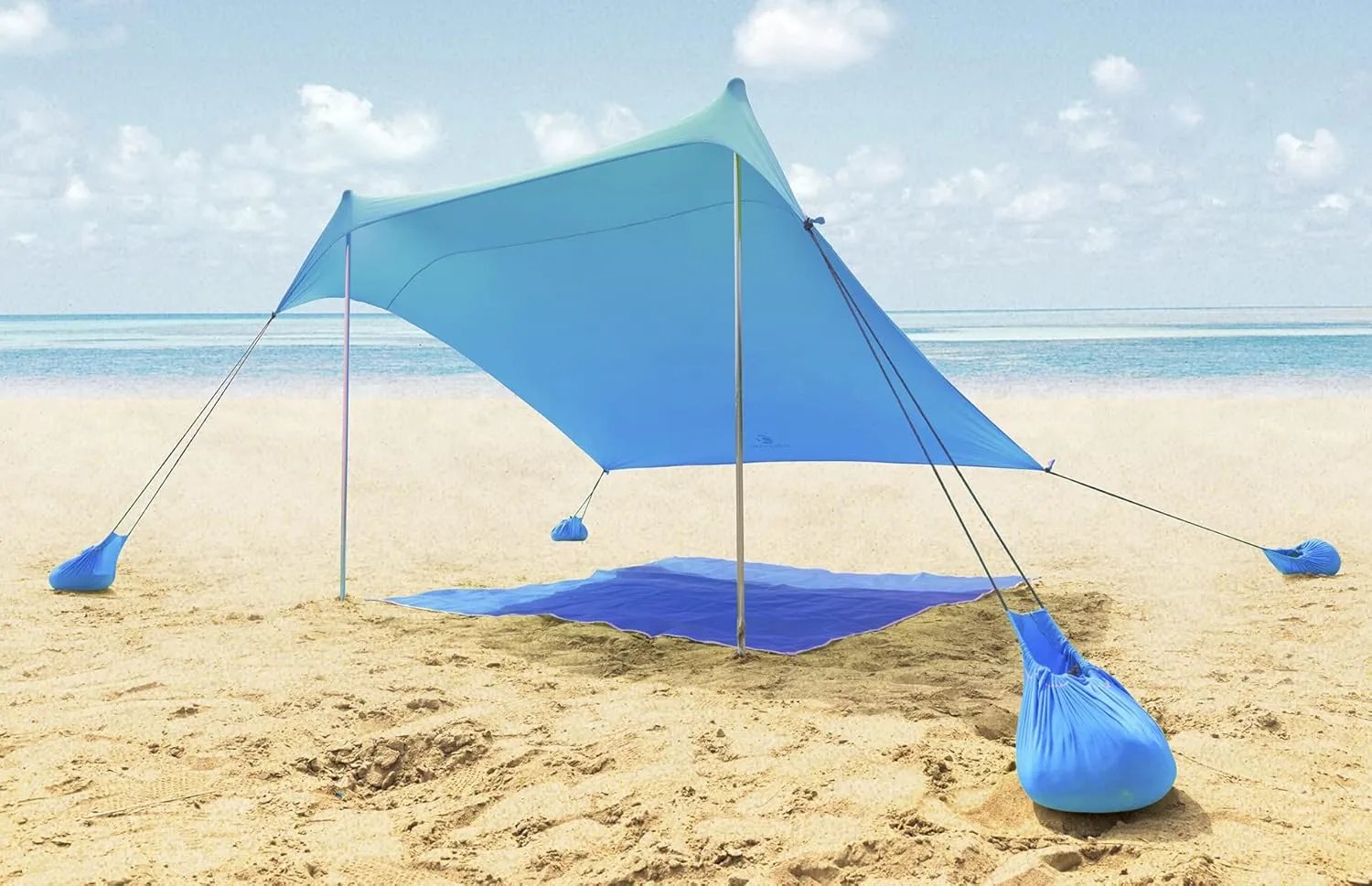 ALPHA CAMP Beach Tent Canopy, Portable Sun Shelter Sun Shade 7x7 FT with Sandbag Anchors, 2 Pole Pop Up Outdoor Shelter Family Size for Beach, Camping, Fishing, Backyard, Picnics - Blue