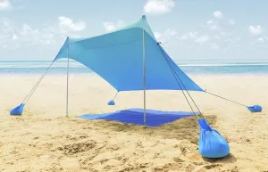 ALPHA CAMP Beach Tent Canopy, Portable Sun Shelter Sun Shade 7x7 FT with Sandbag Anchors, 2 Pole Pop Up Outdoor Shelter Family Size for Beach, Camping, Fishing, Backyard, Picnics - Blue