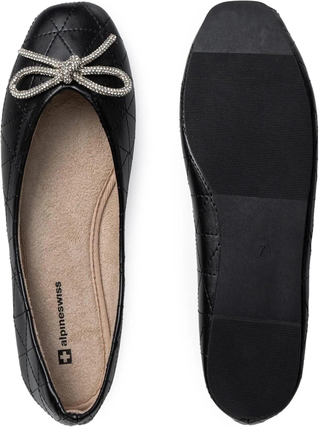 Alpine Swiss Myla Womens Ballet Flats Square Toe Rhinestone Bow Dressy Slip On Shoes