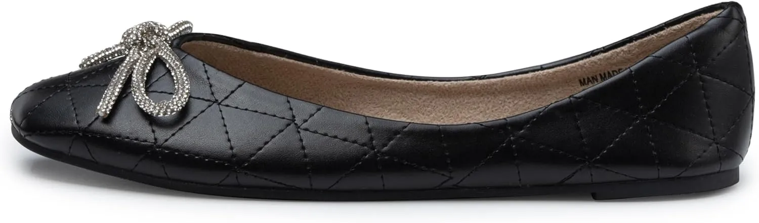 Alpine Swiss Myla Womens Ballet Flats Square Toe Rhinestone Bow Dressy Slip On Shoes