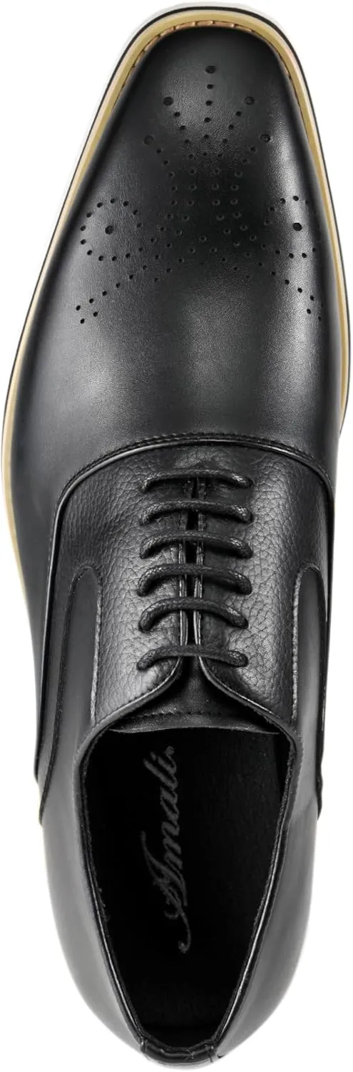 Amali Oxford Dress Shoes for Men with Textured Cap Toe, Men's Oxford Shoes Made from Premium PU Leather, Versatile Formal Footwear for All Occasions