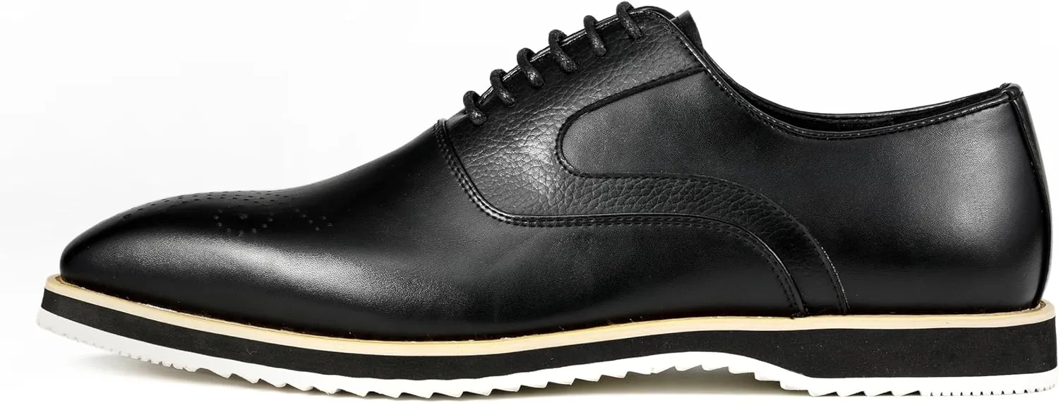 Amali Oxford Dress Shoes for Men with Textured Cap Toe, Men's Oxford Shoes Made from Premium PU Leather, Versatile Formal Footwear for All Occasions