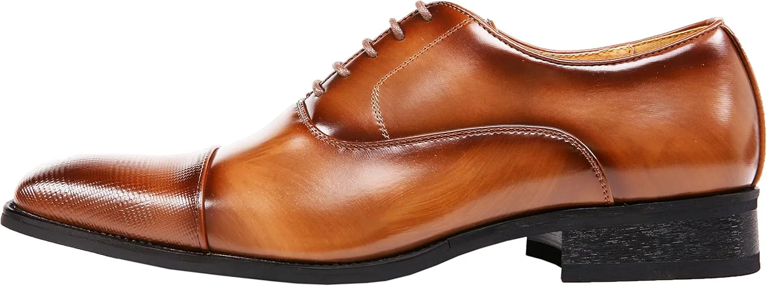 Amali Oxford Dress Shoes for Men with Textured Cap Toe, Men's Oxford Shoes Made from Premium PU Leather, Versatile Formal Footwear for All Occasions