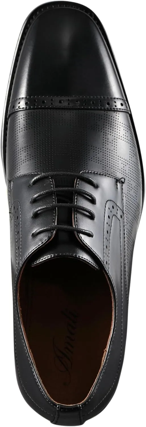 Amali Oxford Dress Shoes for Men with Textured Cap Toe, Men's Oxford Shoes Made from Premium PU Leather, Versatile Formal Footwear for All Occasions