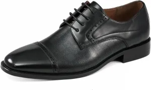 Amali Oxford Dress Shoes for Men with Textured Cap Toe, Men's Oxford Shoes Made from Premium PU Leather, Versatile Formal Footwear for All Occasions