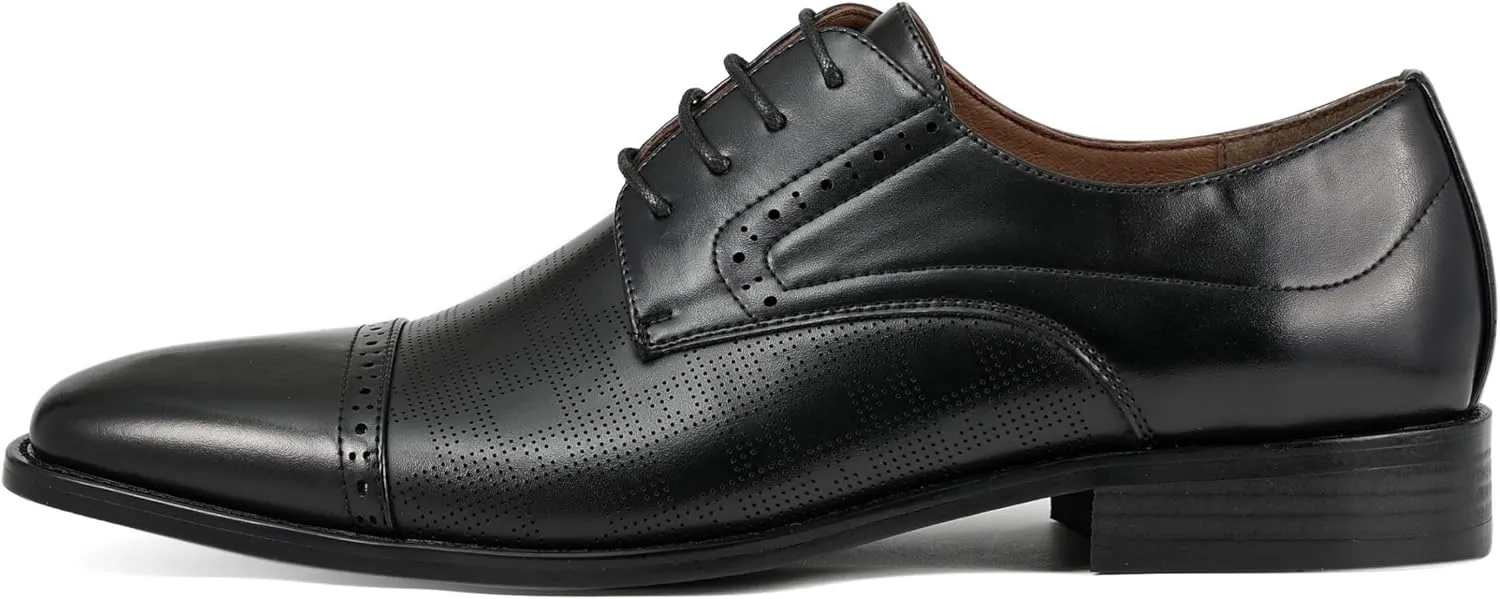 Amali Oxford Dress Shoes for Men with Textured Cap Toe, Men's Oxford Shoes Made from Premium PU Leather, Versatile Formal Footwear for All Occasions