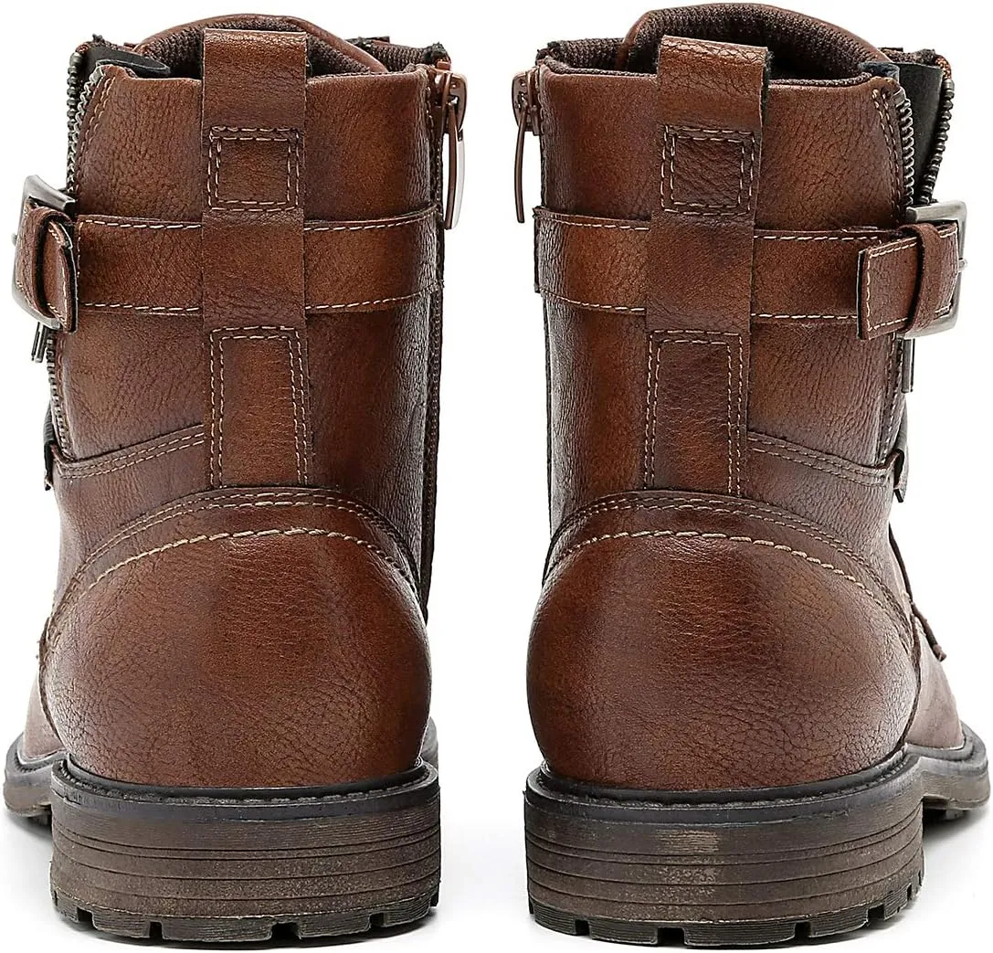 AMAPO Men Oxford Boots, Buckle Dress Boot, Casual Men Boots Lace-Up Side Zipper