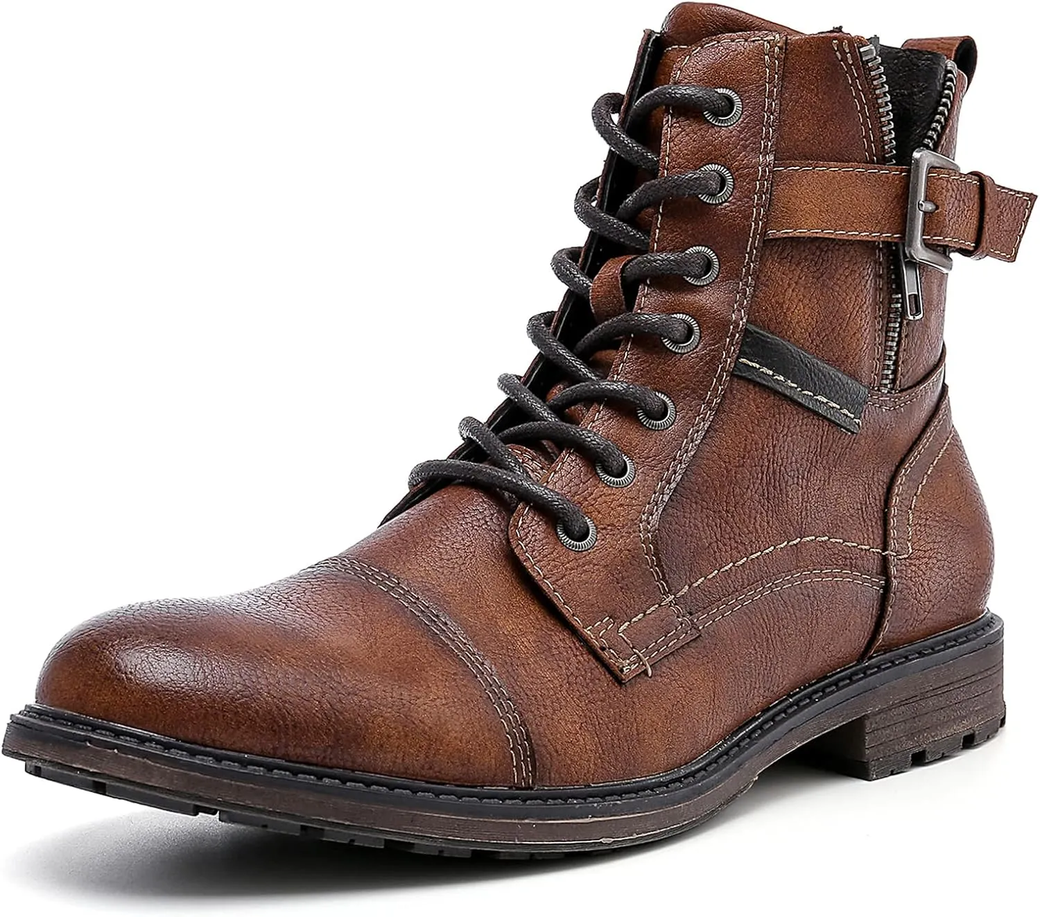 AMAPO Men Oxford Boots, Buckle Dress Boot, Casual Men Boots Lace-Up Side Zipper